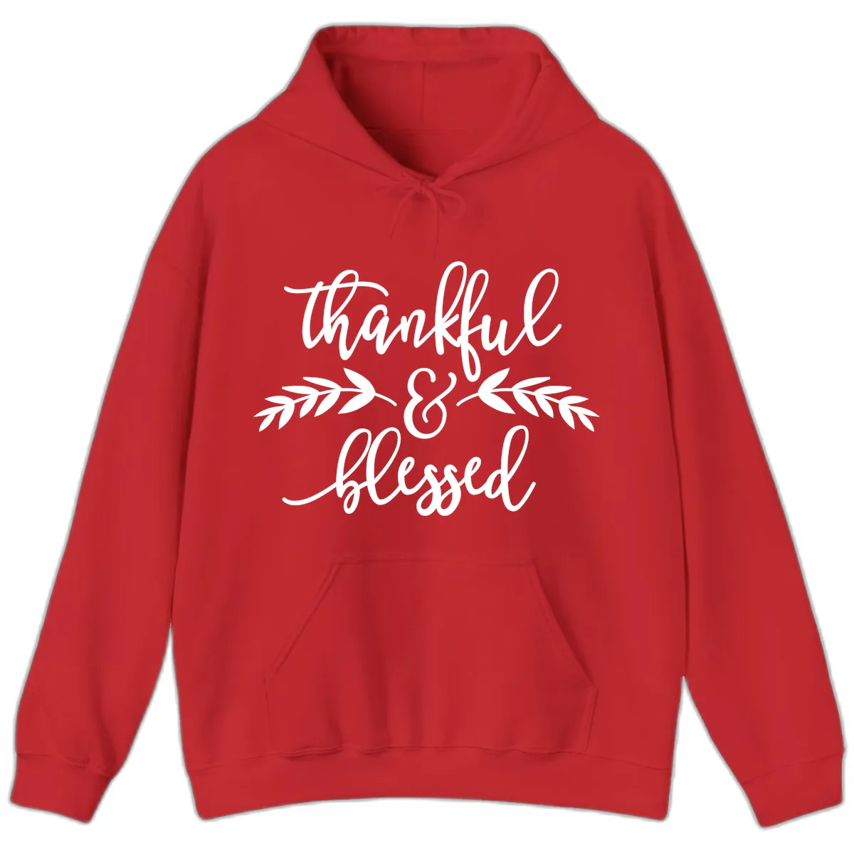 Thankful & Blessed Script Design Hoodie in Red