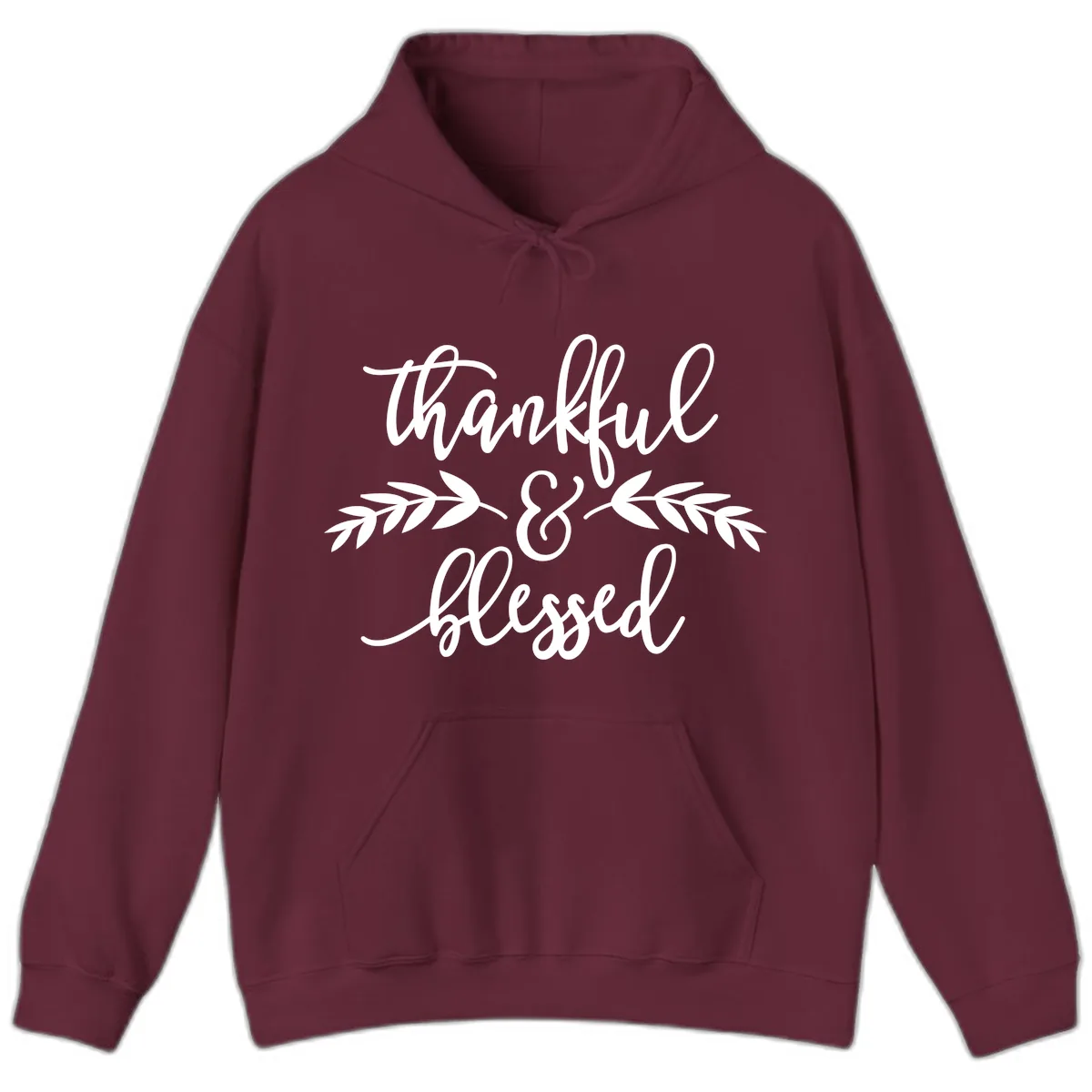 Thankful & Blessed Script Design Hoodie in Maroon