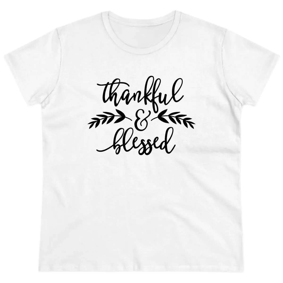 Thankful & Blessed Script Design Ladies Tee in White