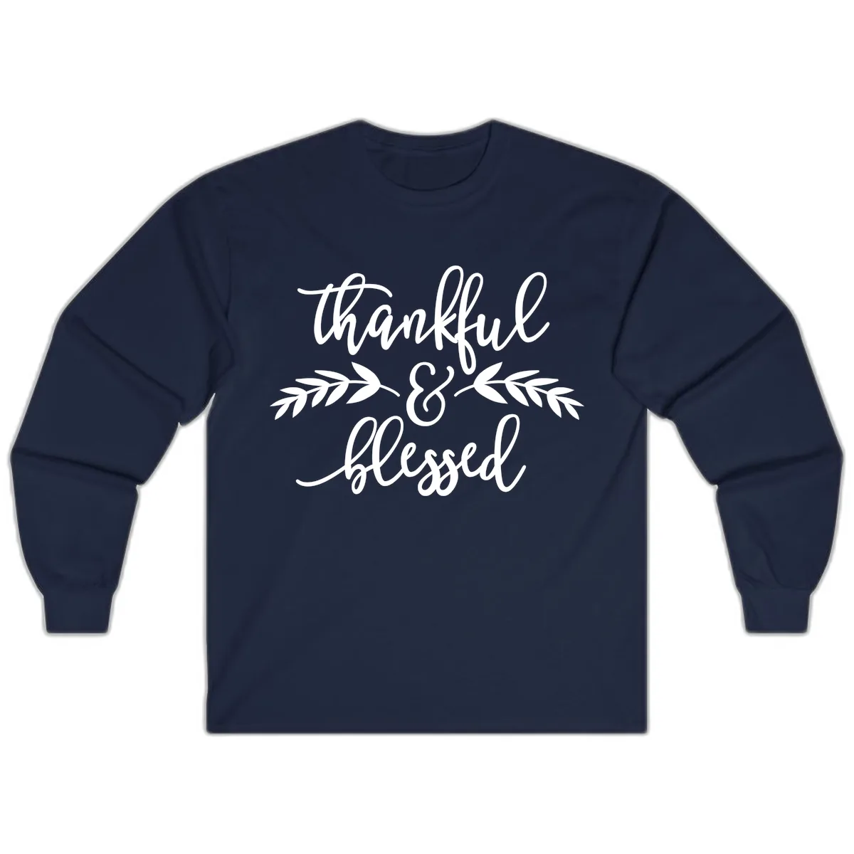 Thankful & Blessed Script Design Long Sleeve in Navy