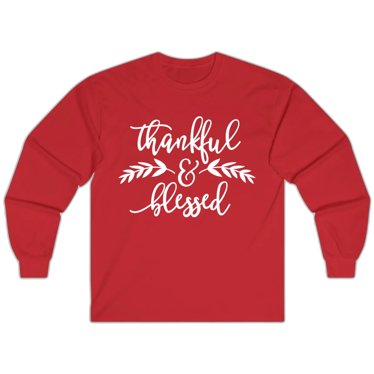 Thankful & Blessed Script Design Long Sleeve in Red