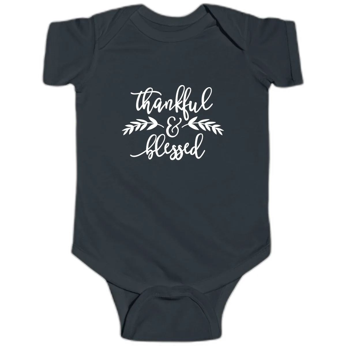 Thankful & Blessed Script Design Baby Onesie in Black