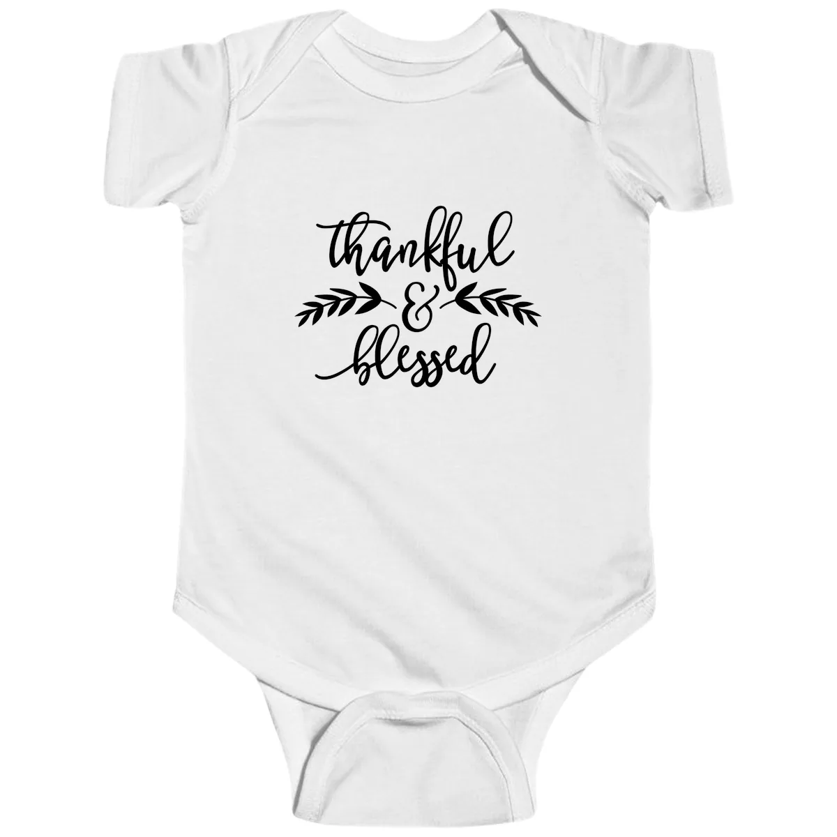 Thankful & Blessed Script Design Baby Onesie in White