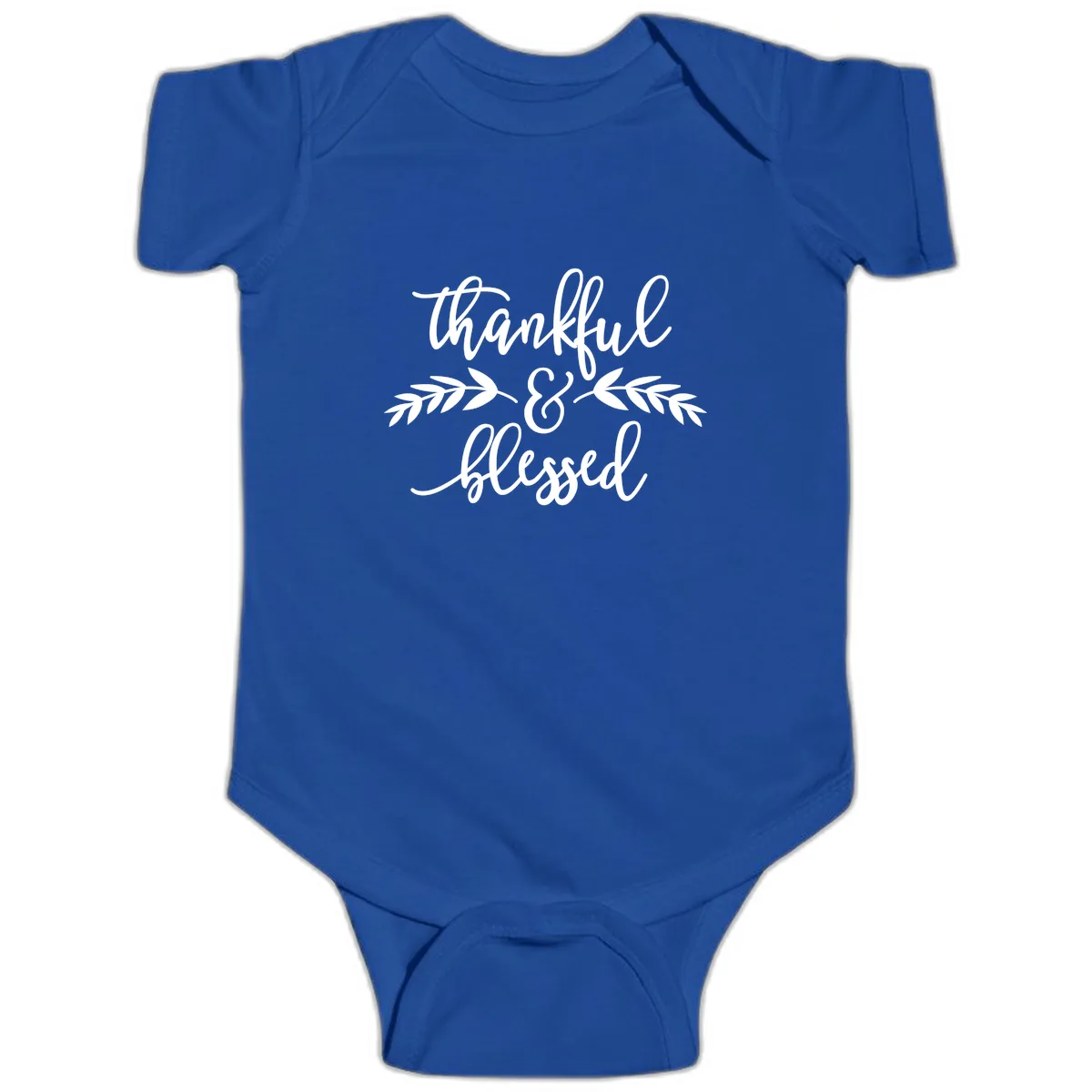 Thankful & Blessed Script Design Baby Onesie in Royal