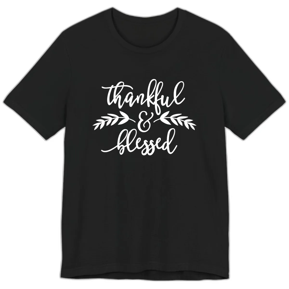 Thankful & Blessed Script Design Premium T-Shirt in Black