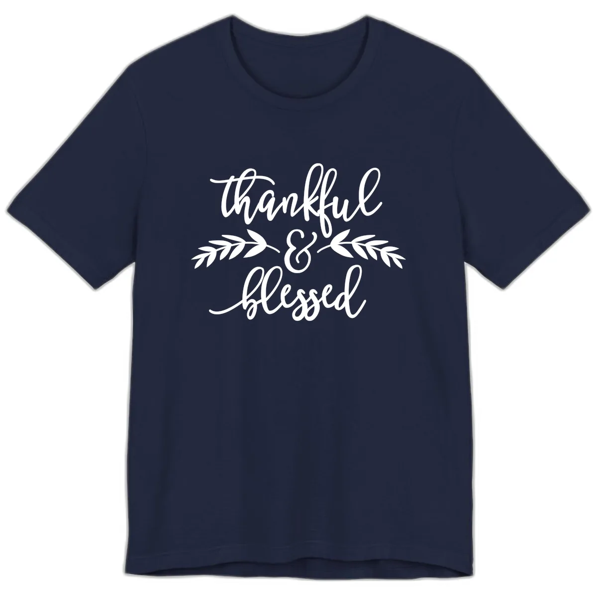 Thankful & Blessed Script Design Premium T-Shirt in Navy