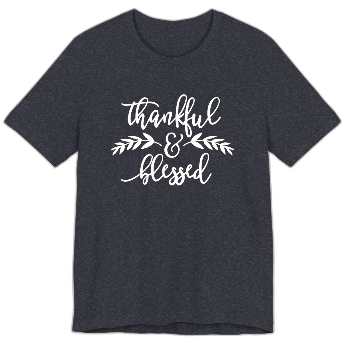 Thankful & Blessed Script Design Premium T-Shirt in Heather Navy