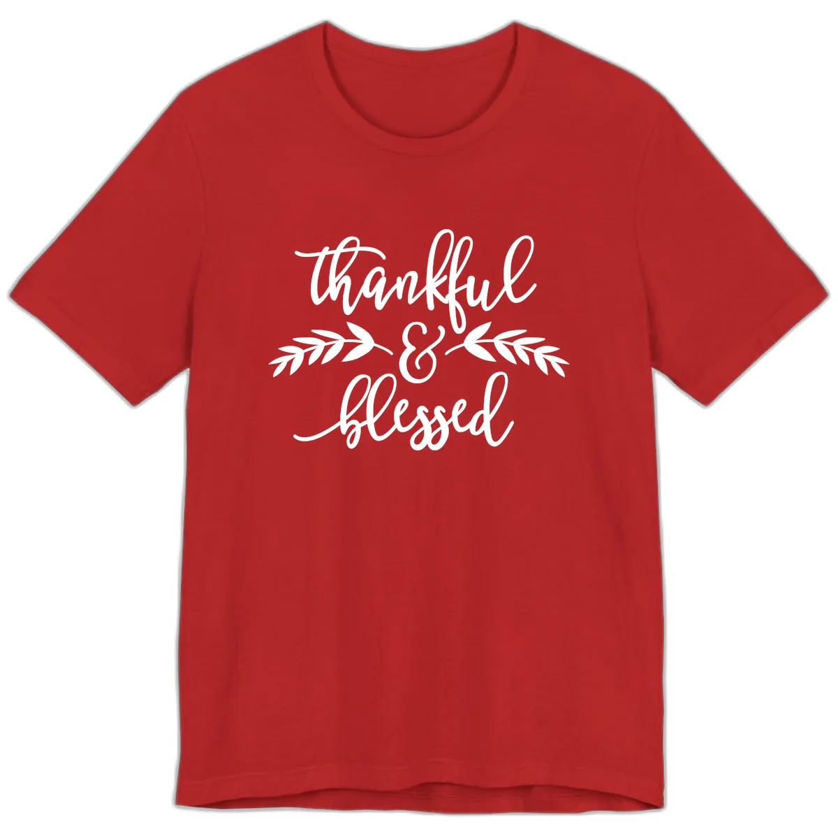 Thankful & Blessed Script Design Premium T-Shirt in Red