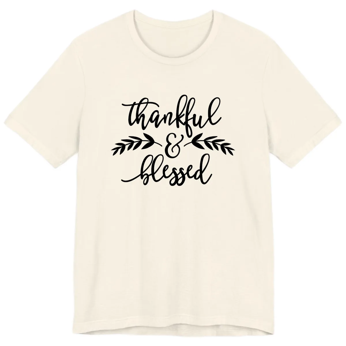 Thankful & Blessed Script Design Premium T-Shirt in Natural