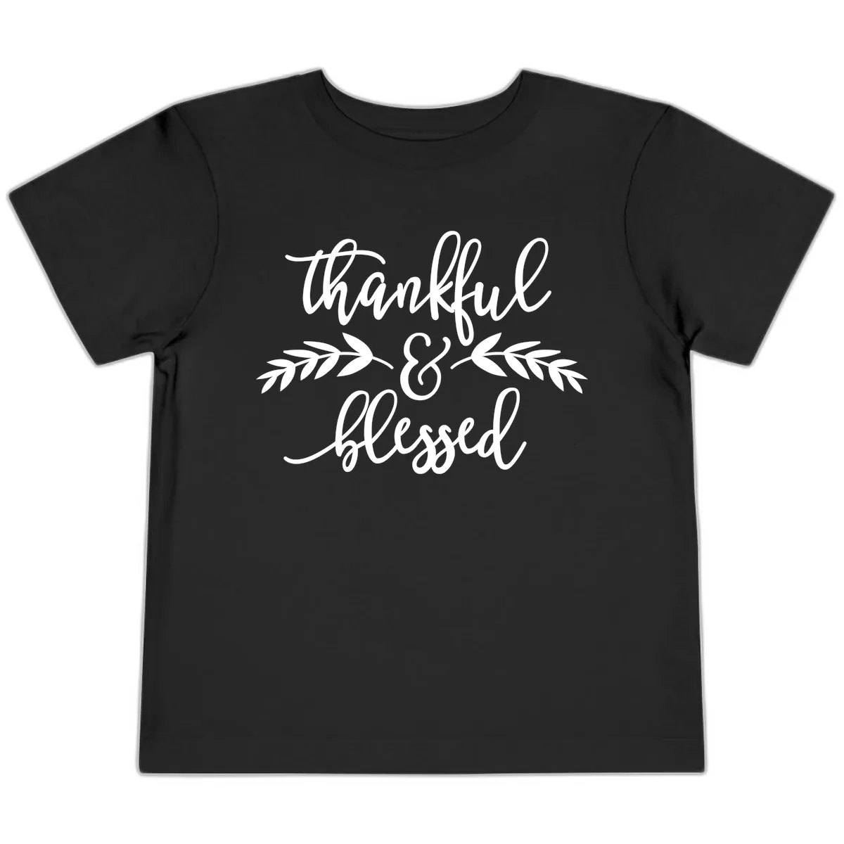 Thankful & Blessed Script Design Toddler T-Shirt in Black