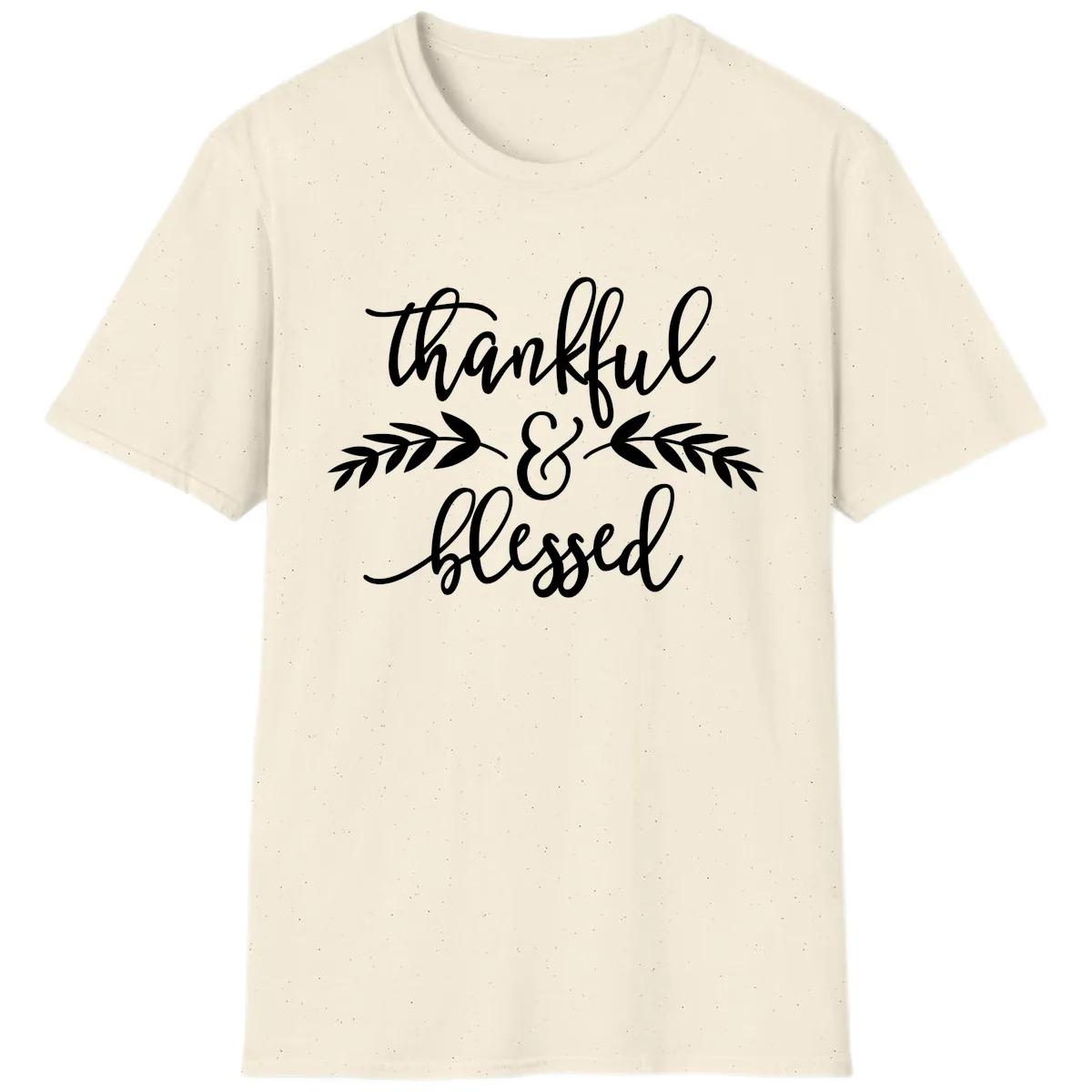 Thankful & Blessed Script Design T-Shirt in Natural