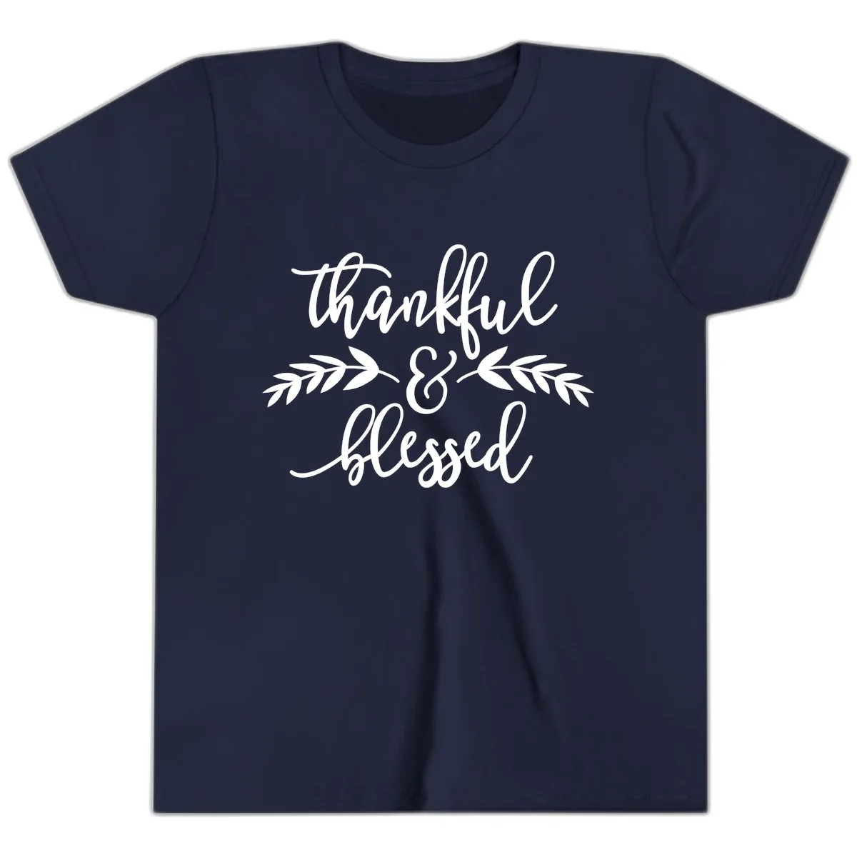 Thankful & Blessed Script Design Youth T-Shirt in Navy