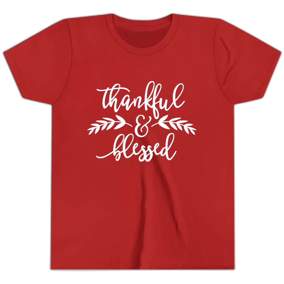 Thankful & Blessed Script Design Youth T-Shirt in Red
