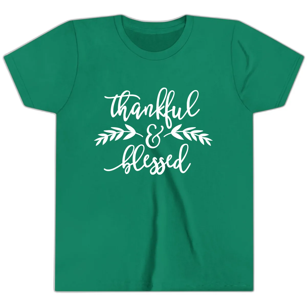 Thankful & Blessed Script Design Youth T-Shirt in Kelly