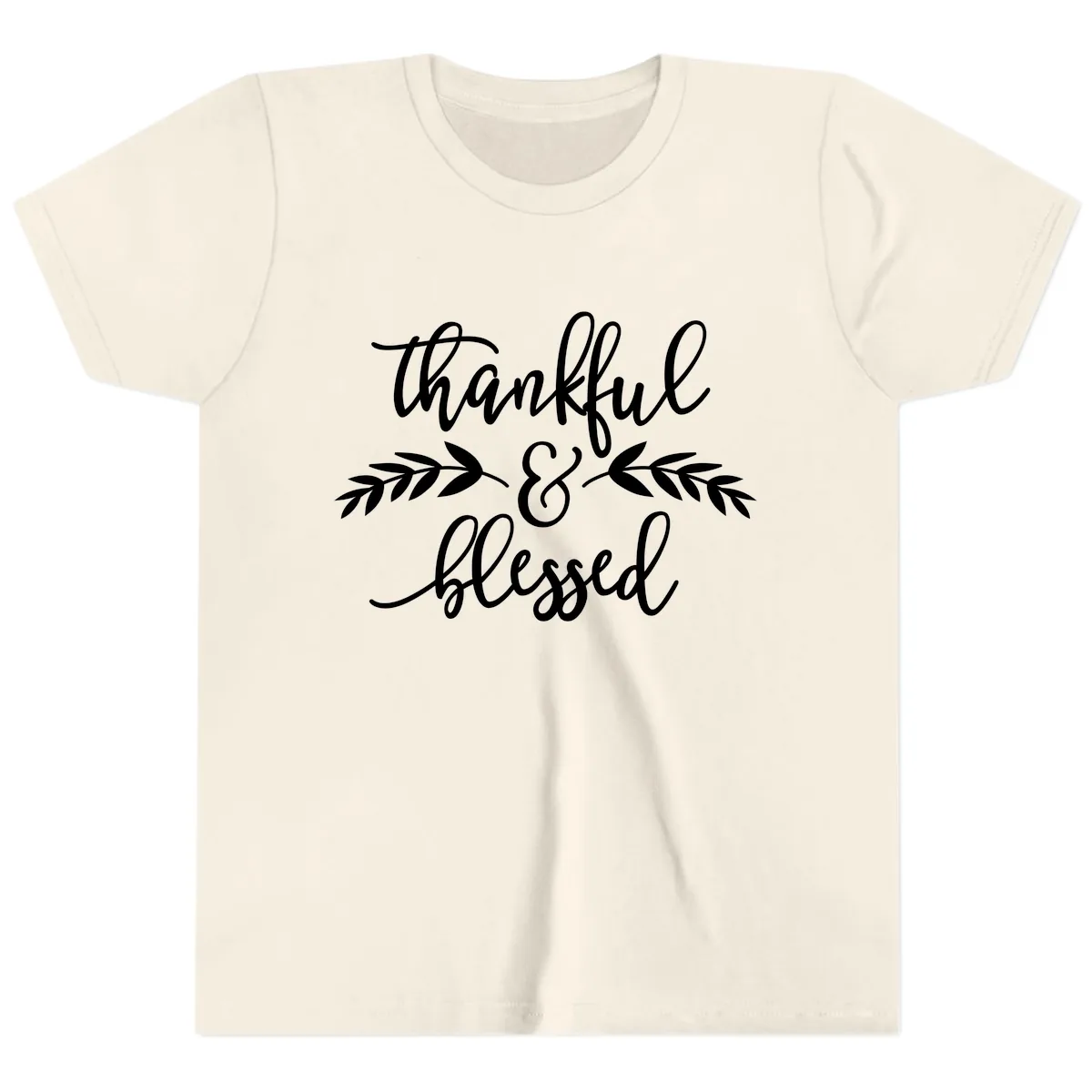 Thankful & Blessed Script Design Youth T-Shirt in Natural