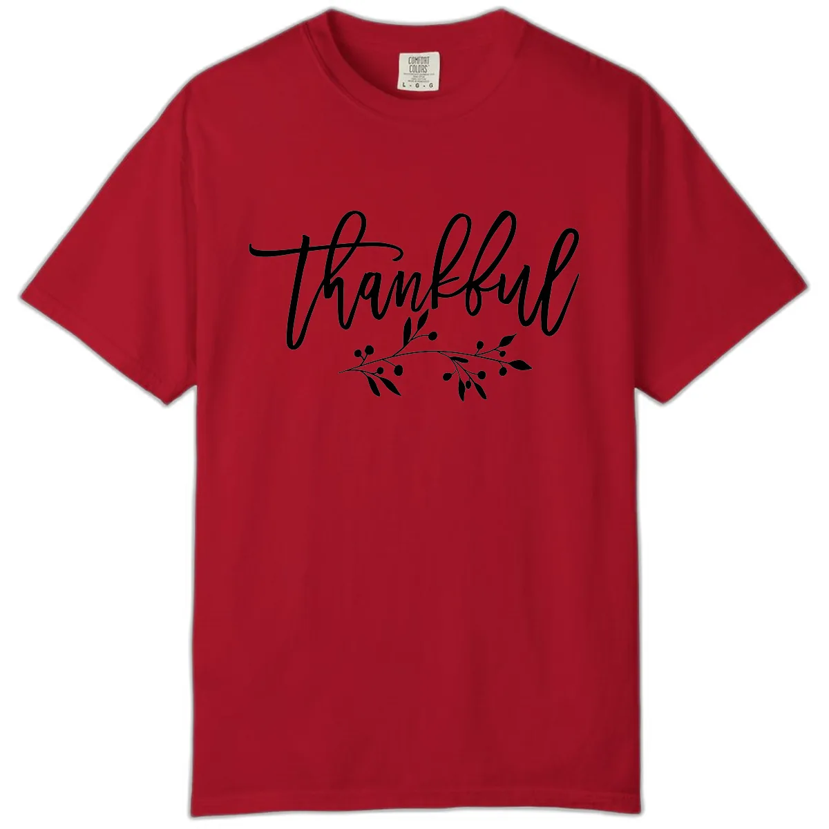 Thankful Script with Botanical Accent Comfort Color in Red