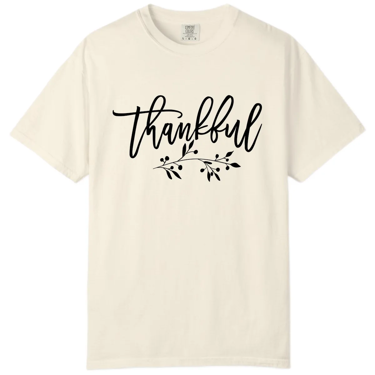 Thankful Script with Botanical Accent Comfort Color in Ivory