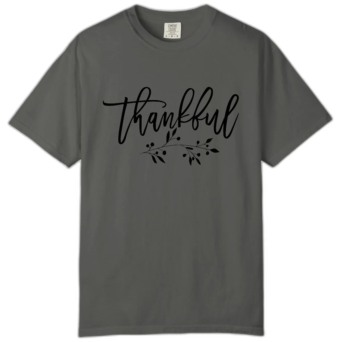 Thankful Script with Botanical Accent Comfort Color in Pepper