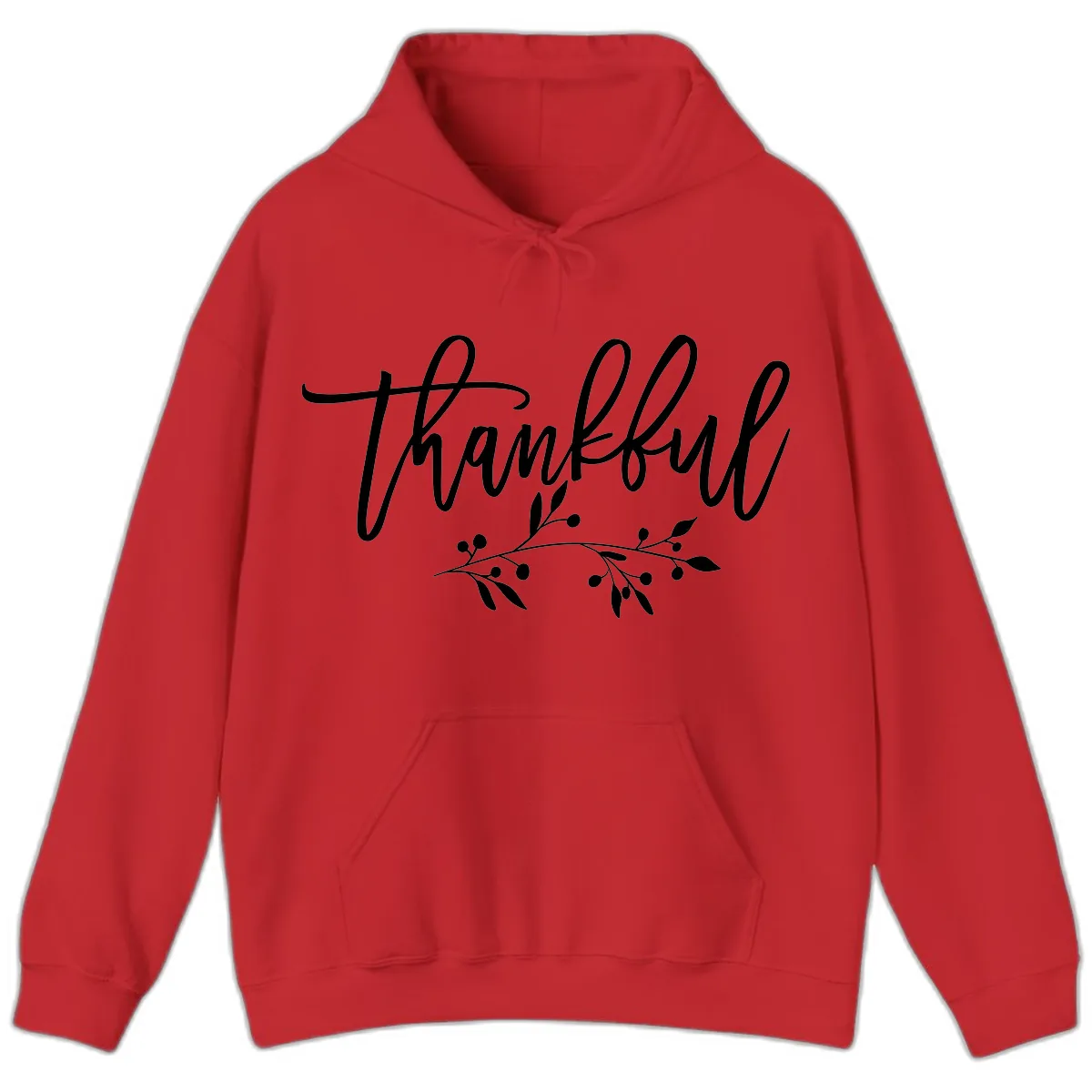 Thankful Script with Botanical Accent Hoodie in Red