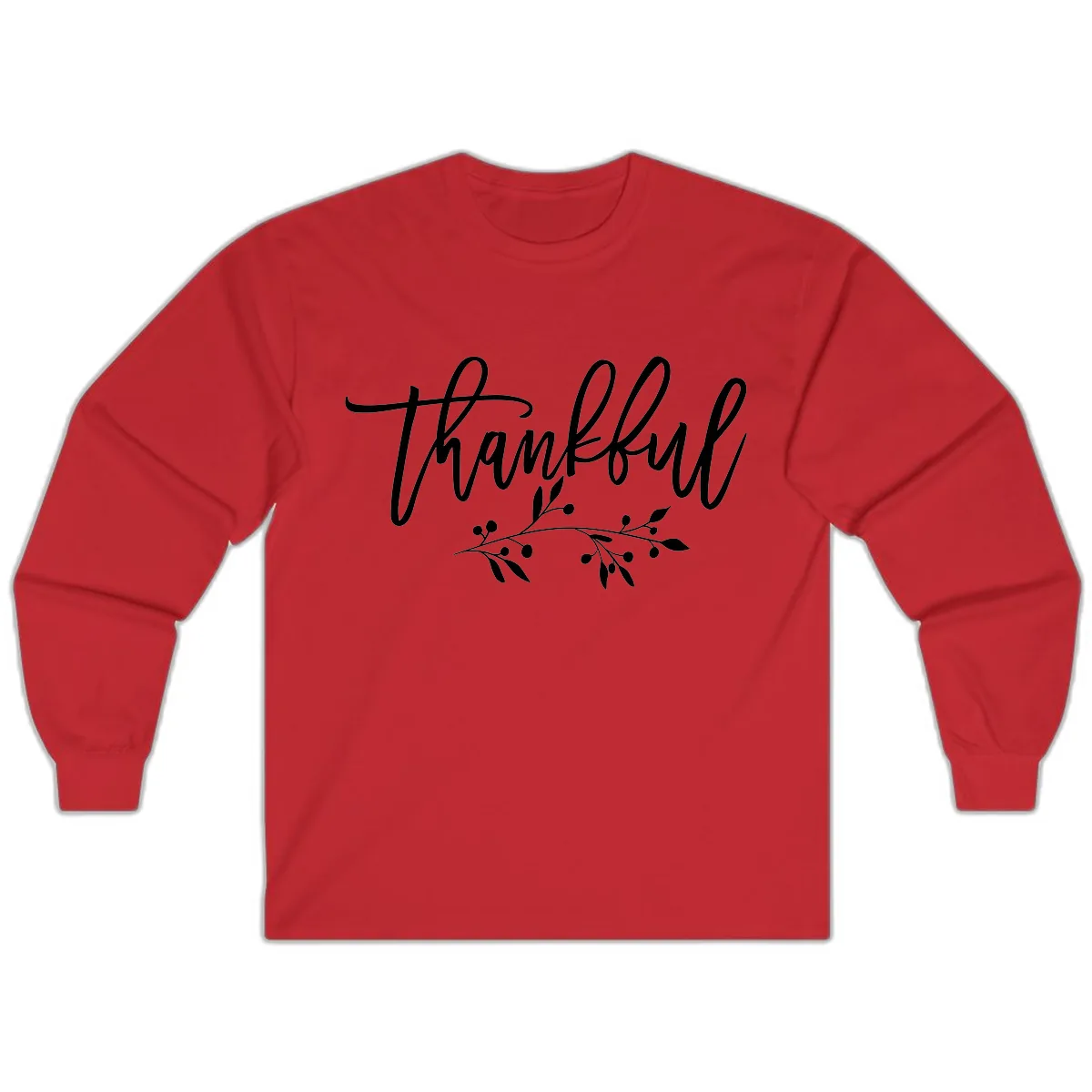 Thankful Script with Botanical Accent Long Sleeve in Red