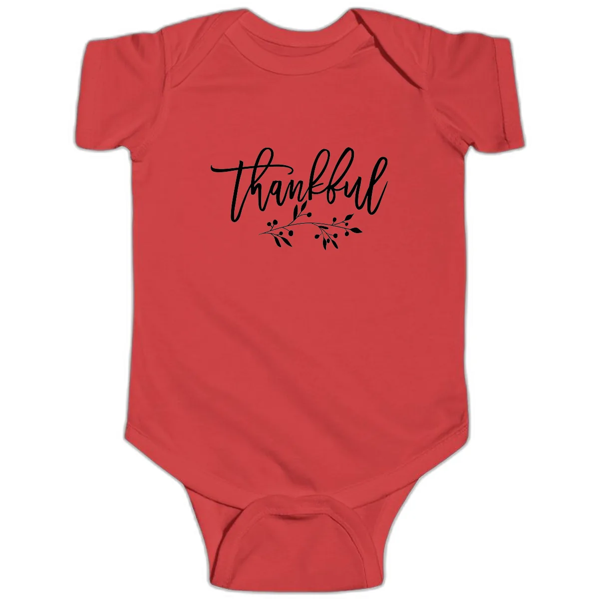 Thankful Script with Botanical Accent Baby Onesie in Red