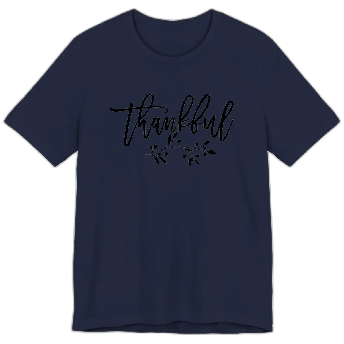 Thankful Script with Botanical Accent Premium T-Shirt in Navy