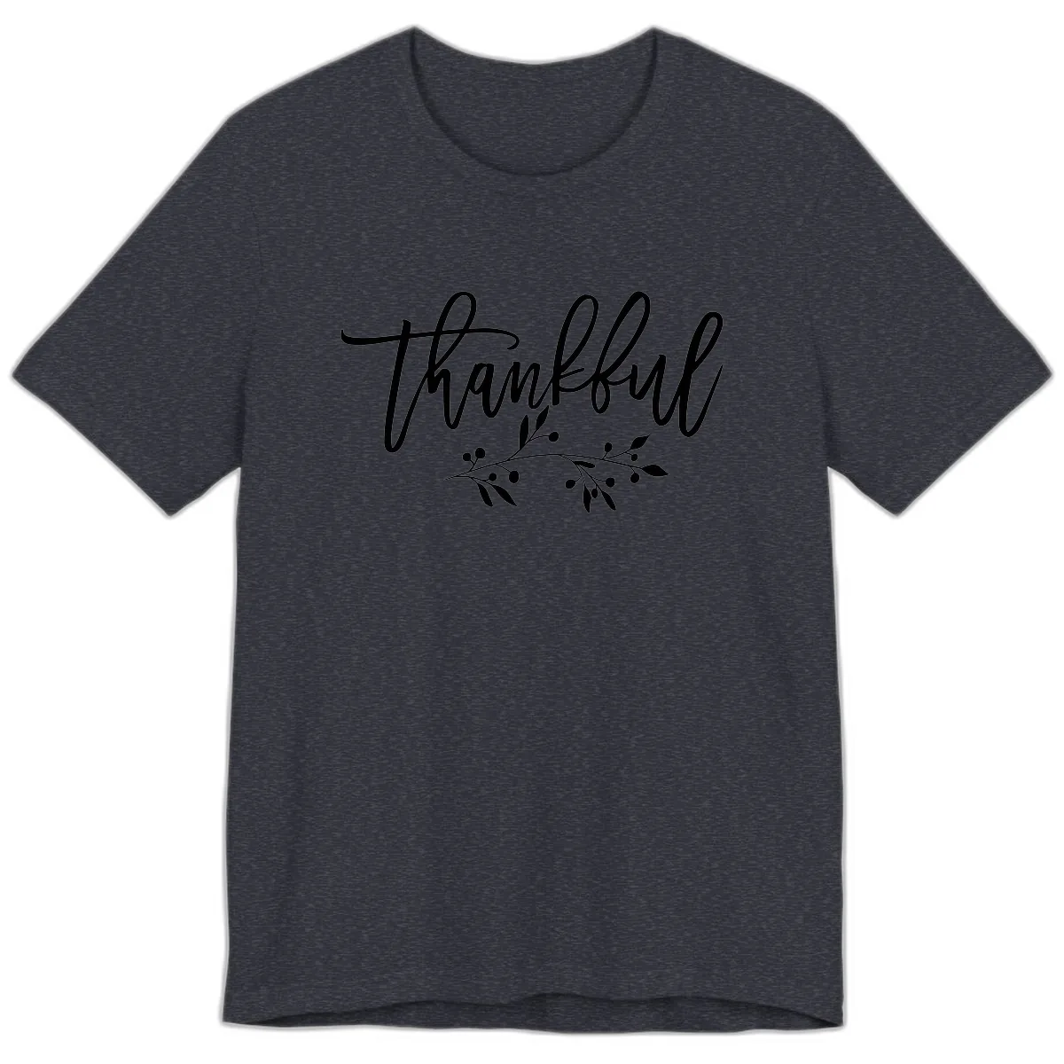 Thankful Script with Botanical Accent Premium T-Shirt in Heather Navy