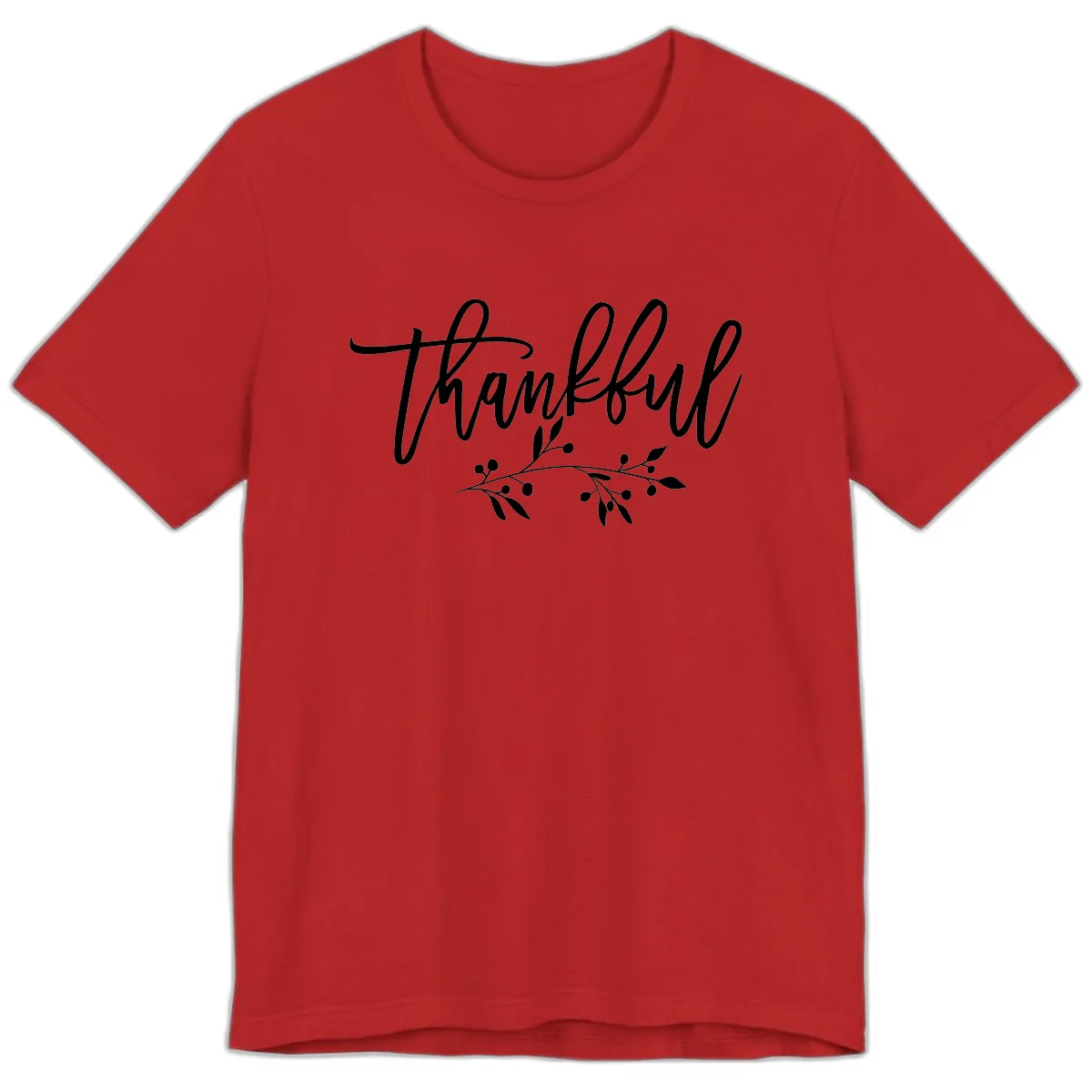 Thankful Script with Botanical Accent Premium T-Shirt in Red