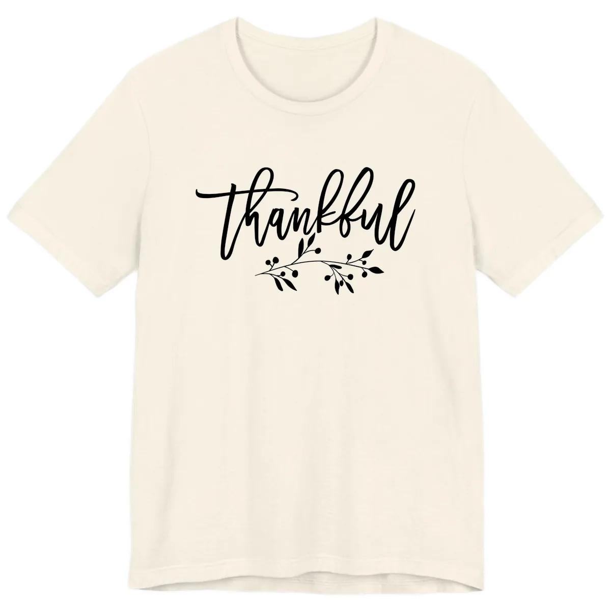 Thankful Script with Botanical Accent Premium T-Shirt in Natural