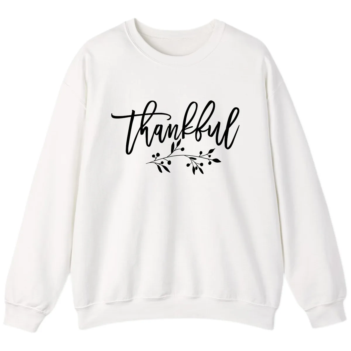 Thankful Script with Botanical Accent Sweatshirt in White
