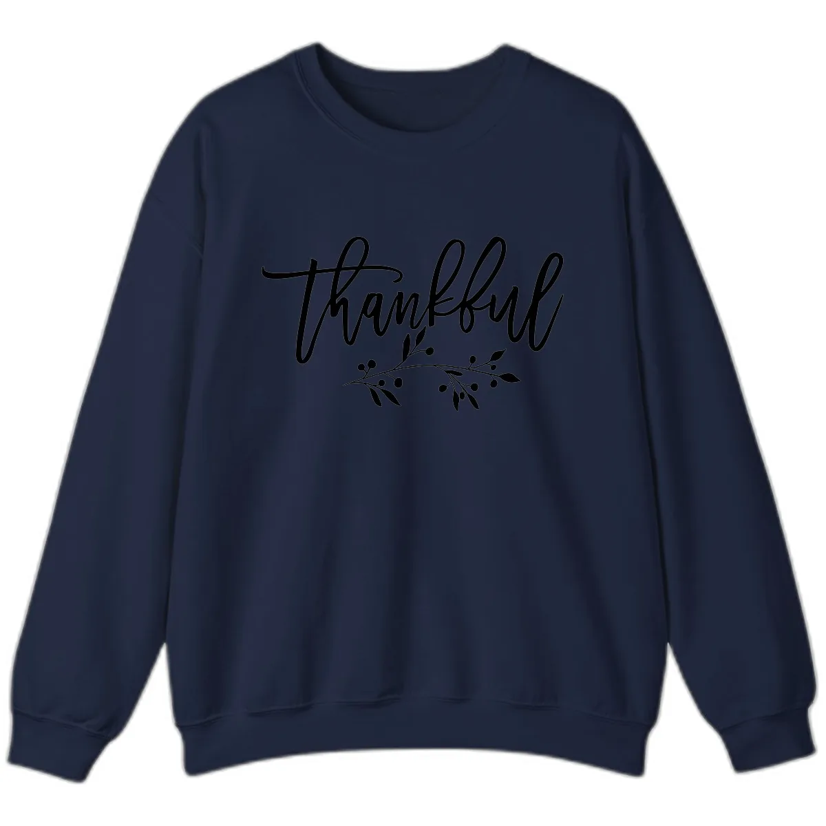 Thankful Script with Botanical Accent Sweatshirt in Navy