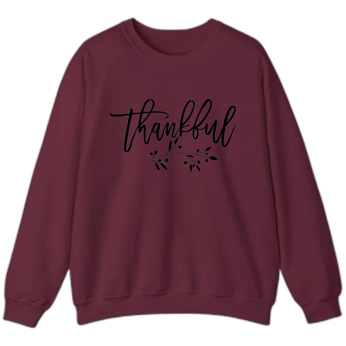 Thankful Script with Botanical Accent Sweatshirt in Maroon