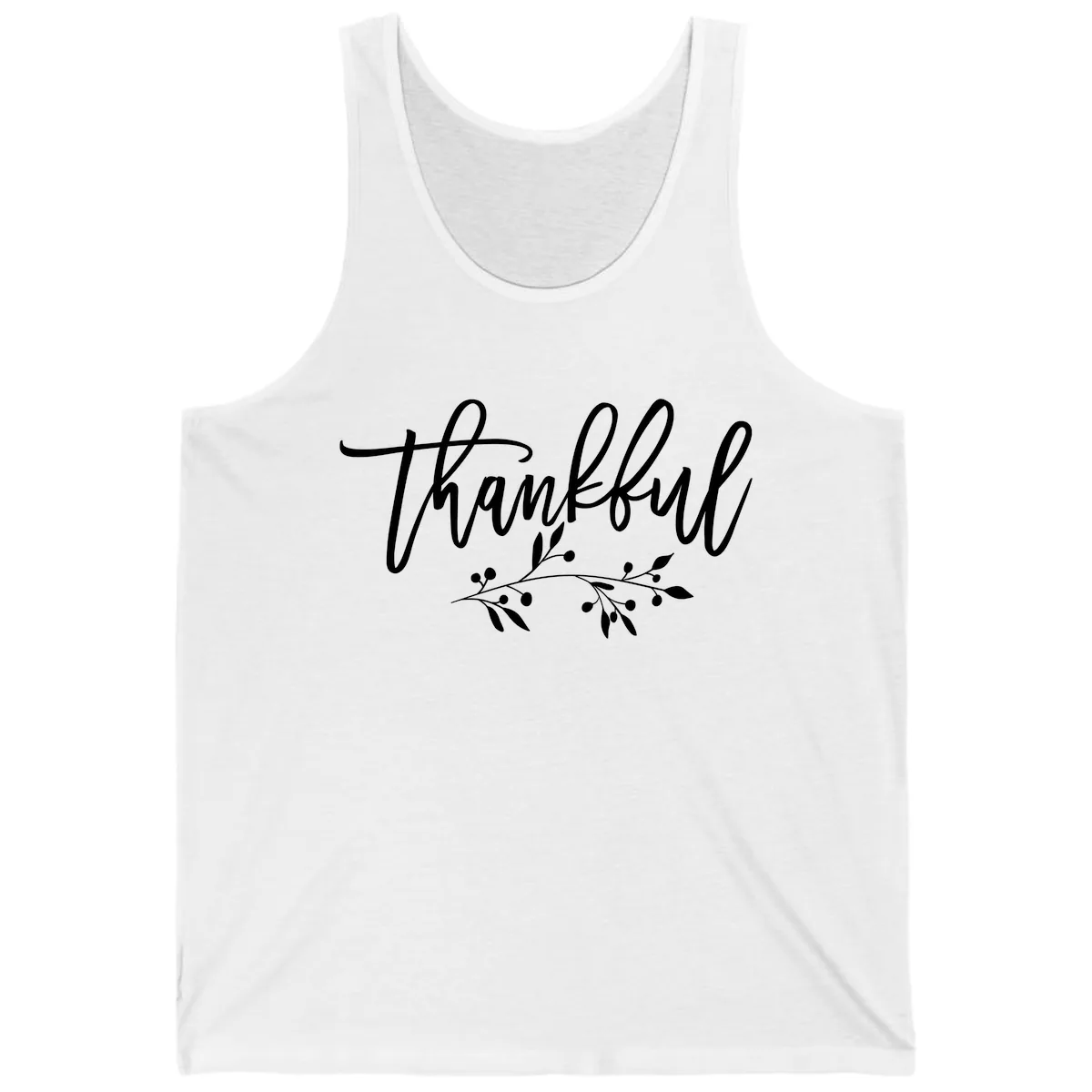 Thankful Script with Botanical Accent Tank in White