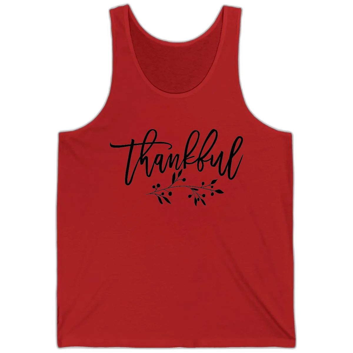 Thankful Script with Botanical Accent Tank in Red