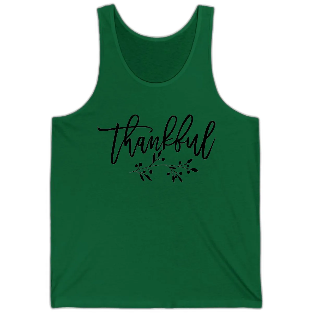 Thankful Script with Botanical Accent Tank in Kelly