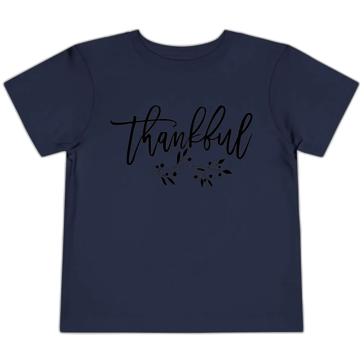 Thankful Script with Botanical Accent Toddler T-Shirt in Navy