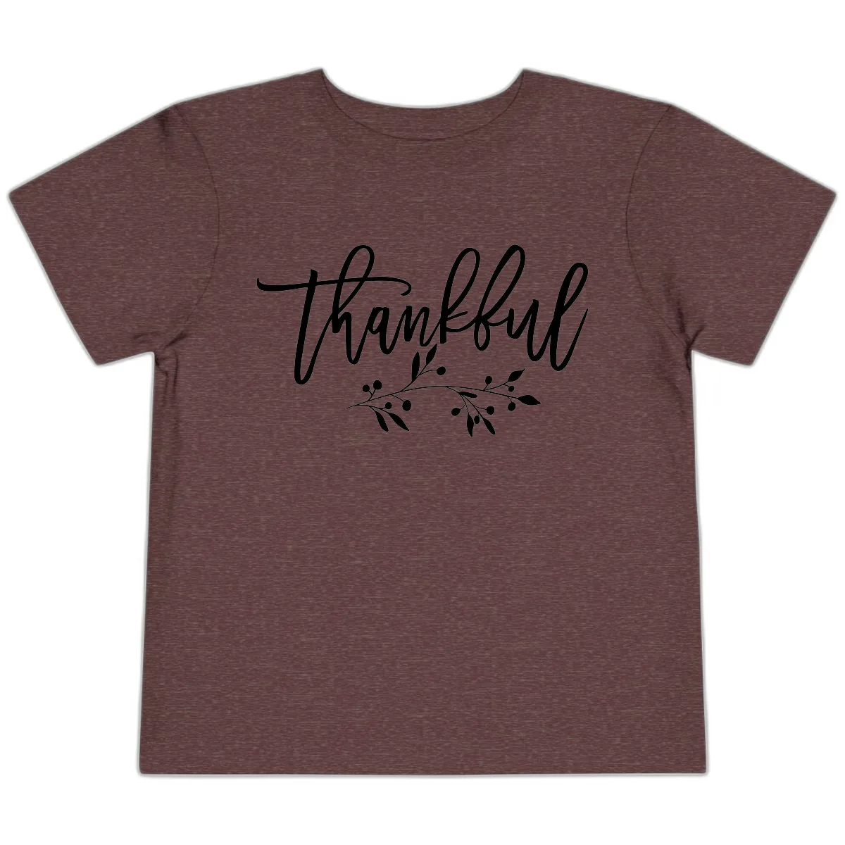 Thankful Script with Botanical Accent Toddler T-Shirt in Heather Maroon