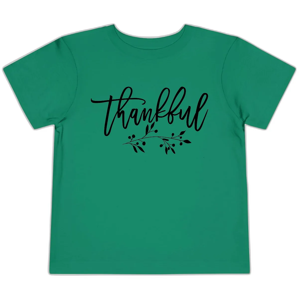 Thankful Script with Botanical Accent Toddler T-Shirt in Kelly