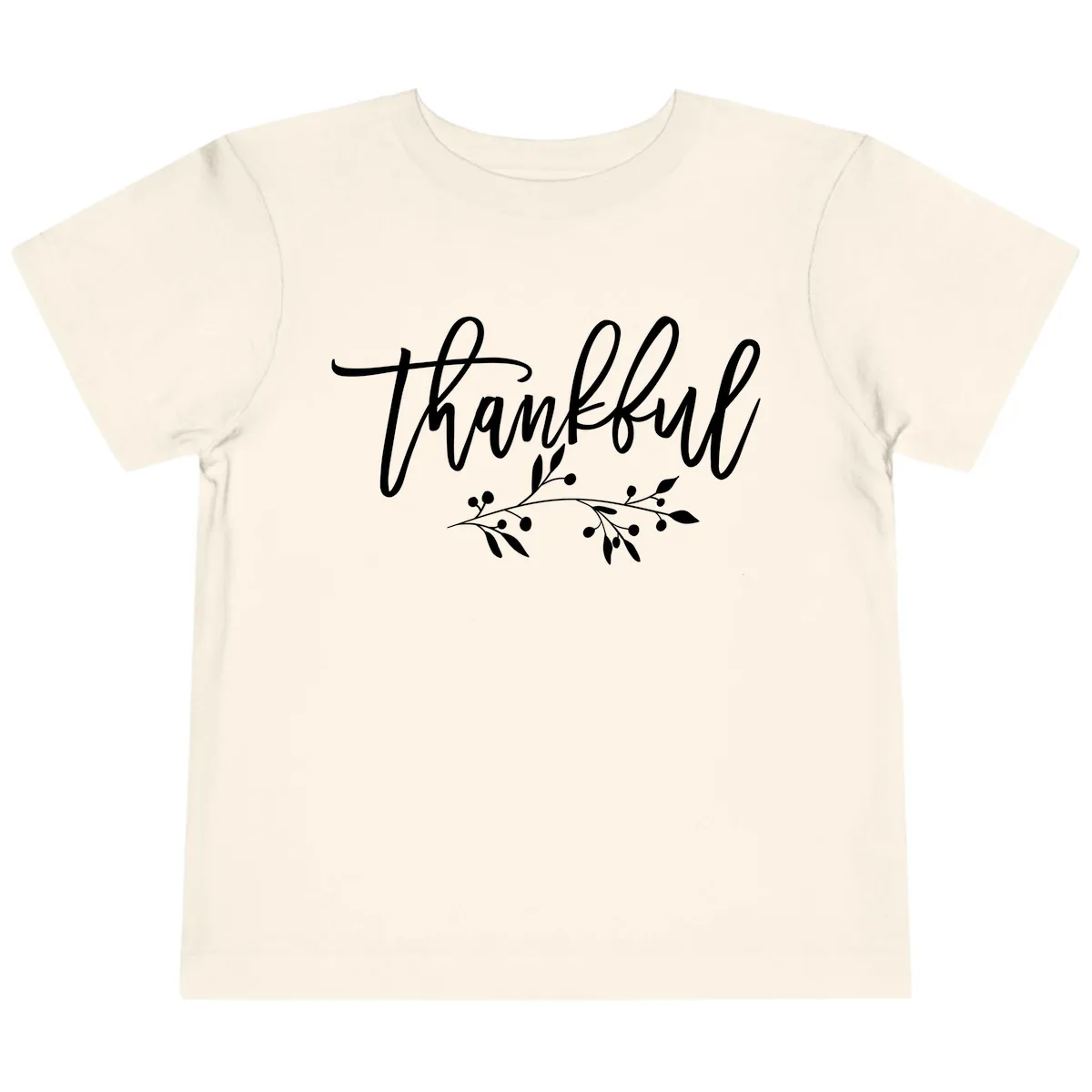 Thankful Script with Botanical Accent Toddler T-Shirt in Natural