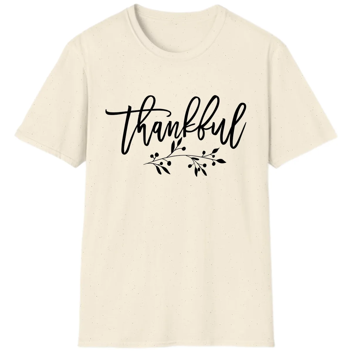 Thankful Script with Botanical Accent T-Shirt in Natural