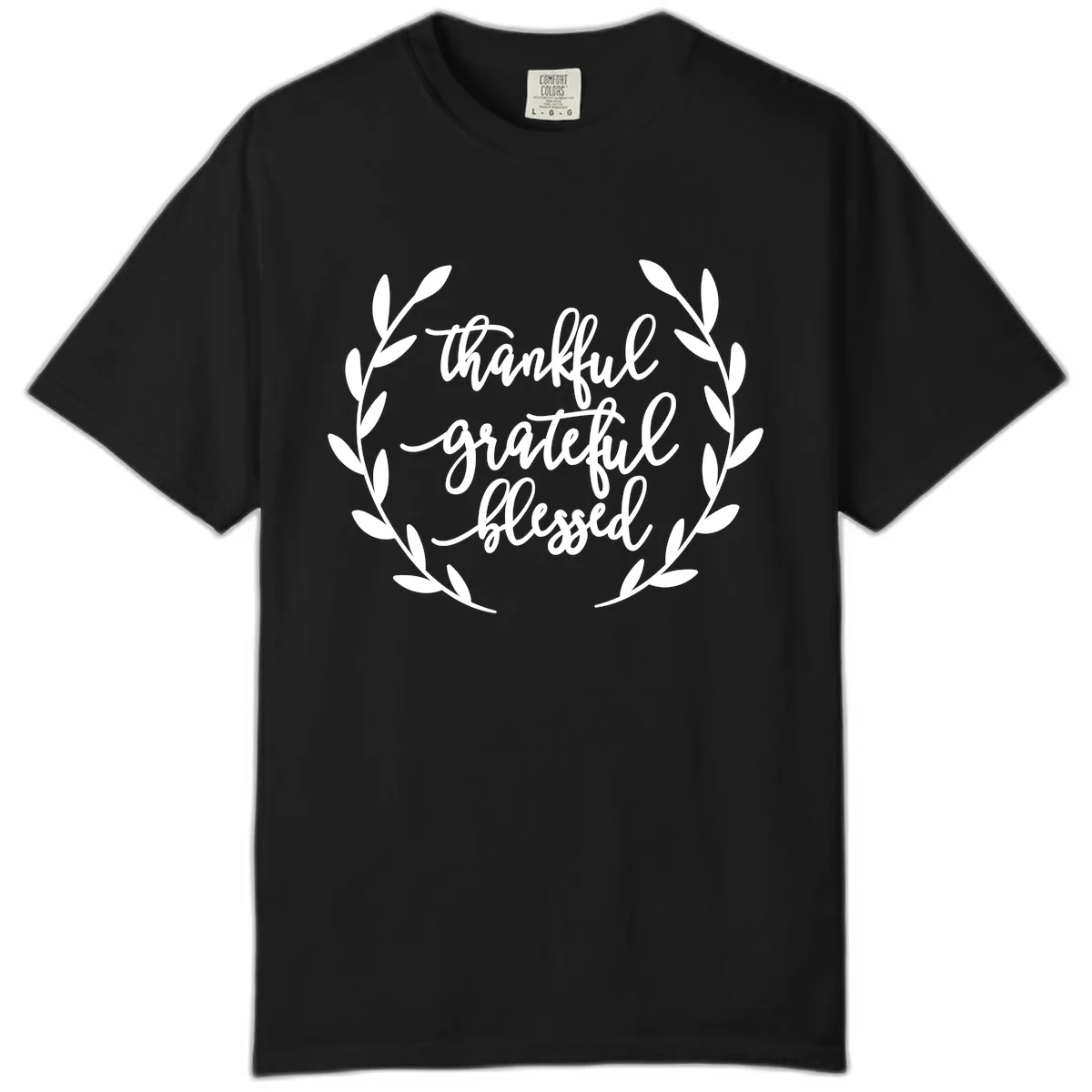 Thankful Grateful Blessed Wreath Design Comfort Color in Black