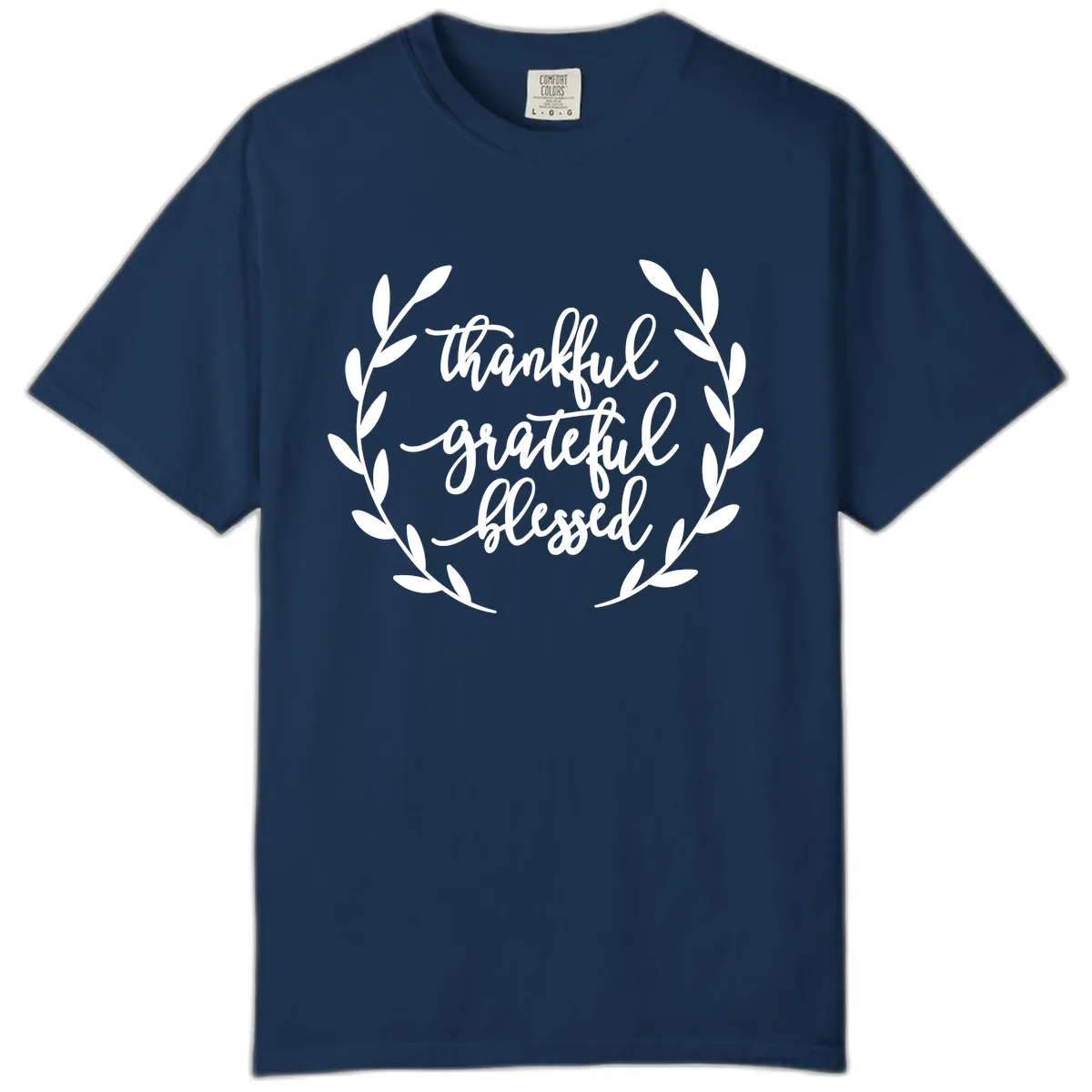 Thankful Grateful Blessed Wreath Design Comfort Color in Navy