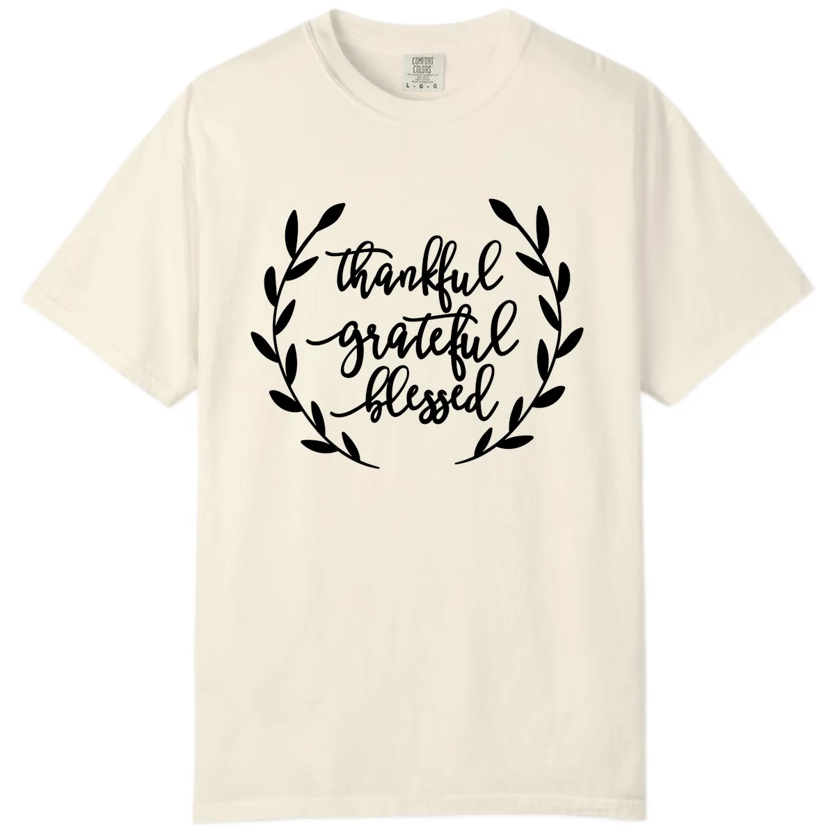 Thankful Grateful Blessed Wreath Design Comfort Color in Ivory