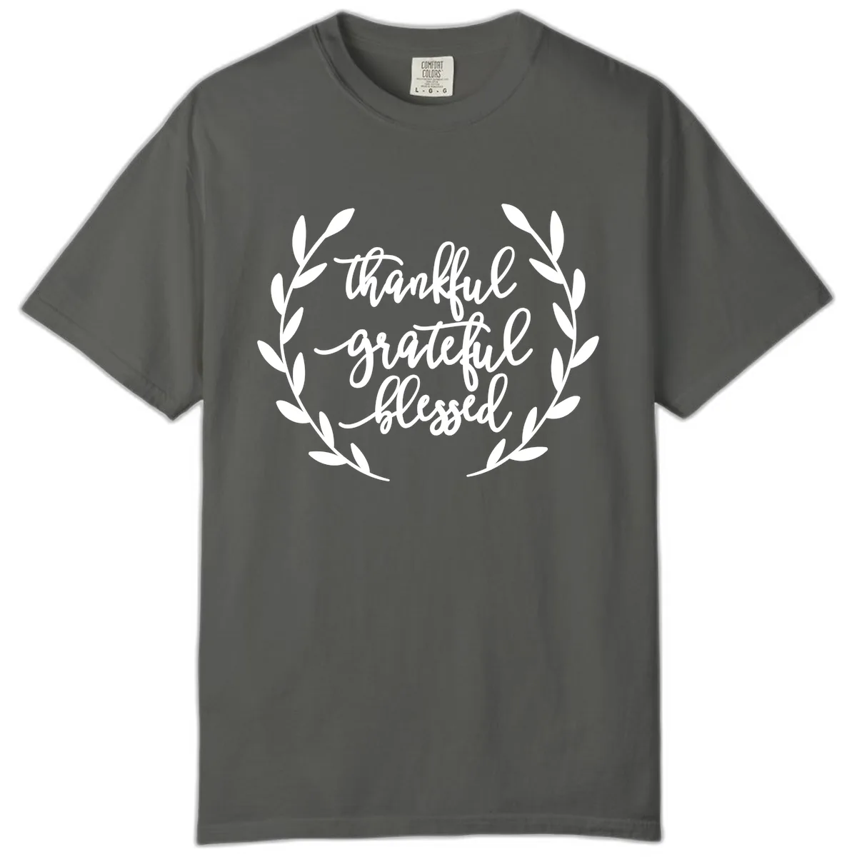 Thankful Grateful Blessed Wreath Design Comfort Color in Pepper