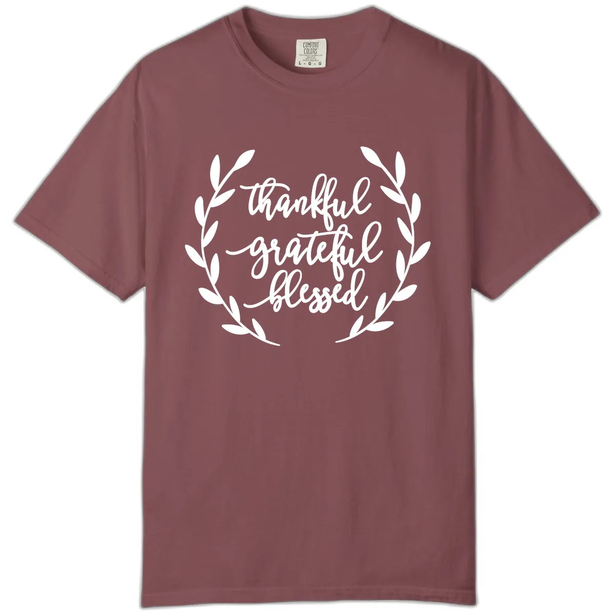 Thankful Grateful Blessed Wreath Design Comfort Color in Brick