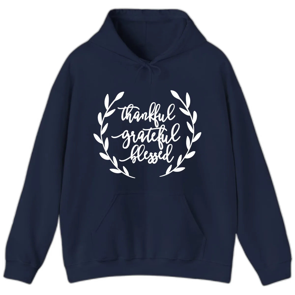 Thankful Grateful Blessed Wreath Design Hoodie in Navy