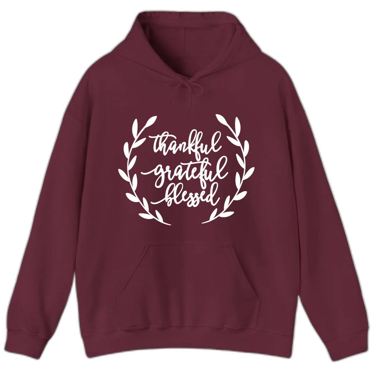 Thankful Grateful Blessed Wreath Design Hoodie in Maroon