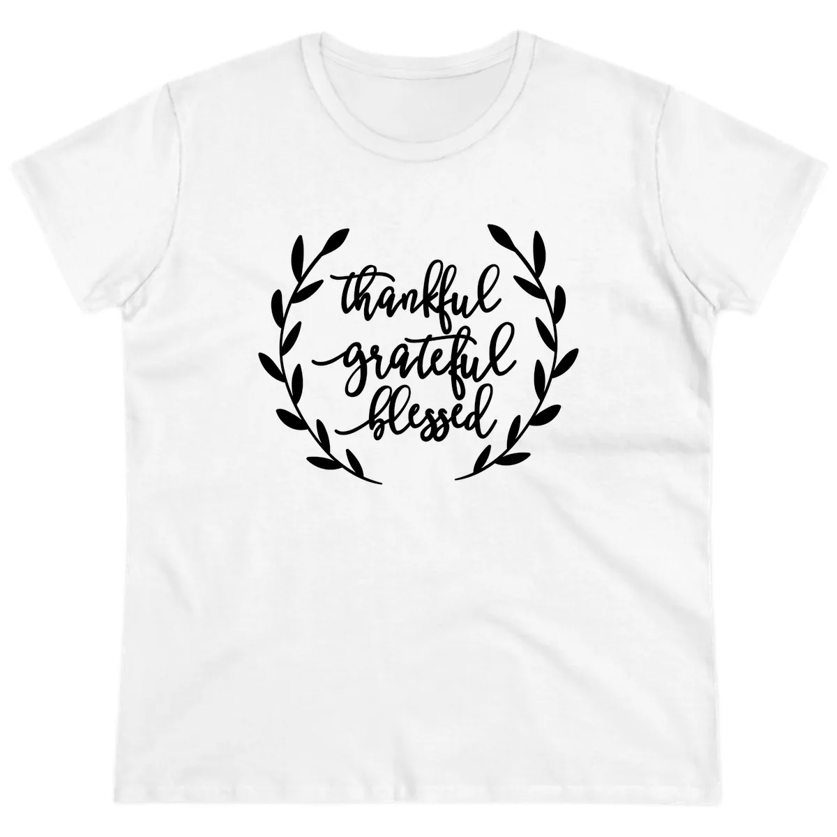 Thankful Grateful Blessed Wreath Design Ladies Tee in White
