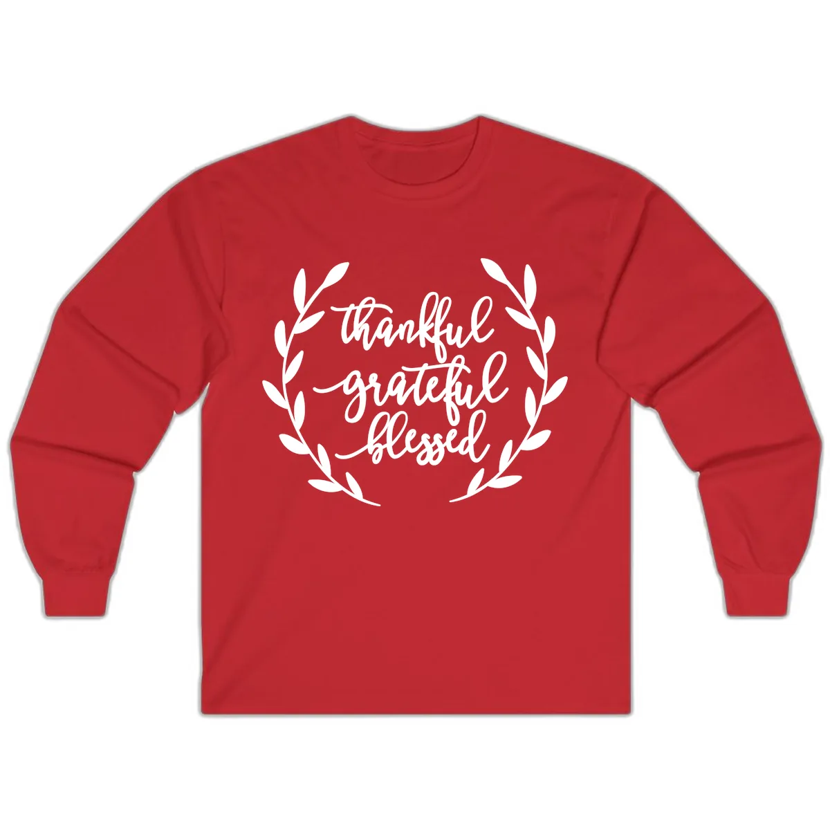 Thankful Grateful Blessed Wreath Design Long Sleeve in Red