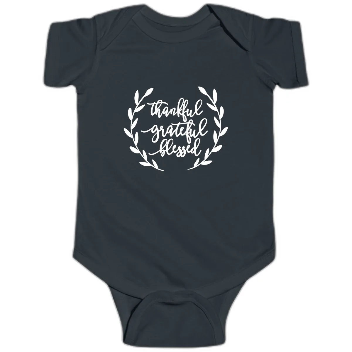 Thankful Grateful Blessed Wreath Design Baby Onesie in Black